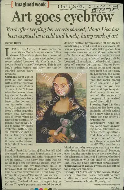 Indrajit Hazra (Reporter), Art Goes Eyebrows, 2007, Newspaper Clipping