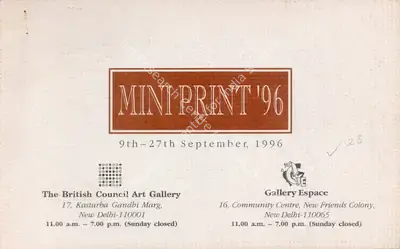 Anupam Sud (Curator), Mini Print '96, 1996, Group Exhibition Invitation