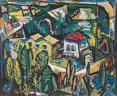 S.H. Raza (Artist), Townscape, 1947, Painting