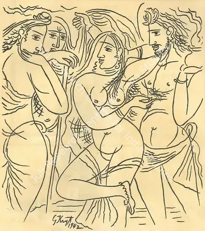 George Keyt (Artist), The Rejection of Siva, 1942, Drawing