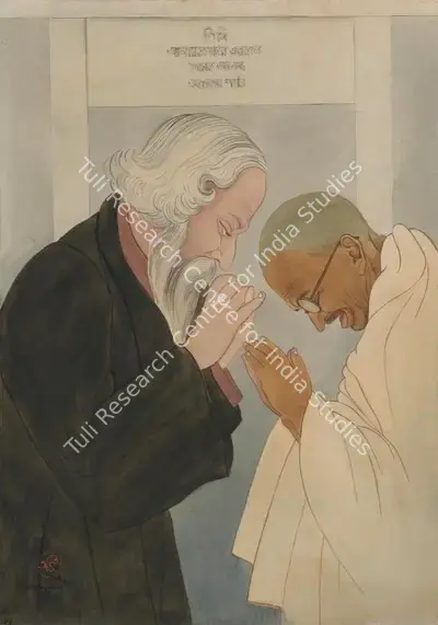 A.K. Haldar (Artist), Tagore and Gandhi, 1952, Painting