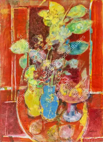 Sakti Burman (Artist), Still Life with Flowers, 1969, Painting