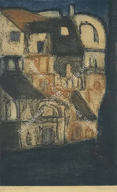 Akbar Padamsee (Artist), Untitled (Houses), 1961, Graphic Art