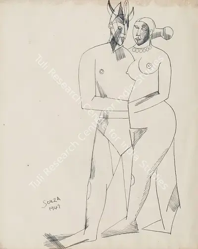 F.N. Souza (Artist), Untitled (Couple), 1945, Drawing