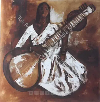 B. Prabha (Artist), Untitled (Girl Playing A Sitar), 1967, Painting