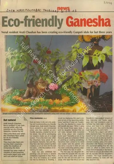 Priya Jaykumar (Writer), Eco-Friendly Ganesha, 2006, Newspaper Clipping