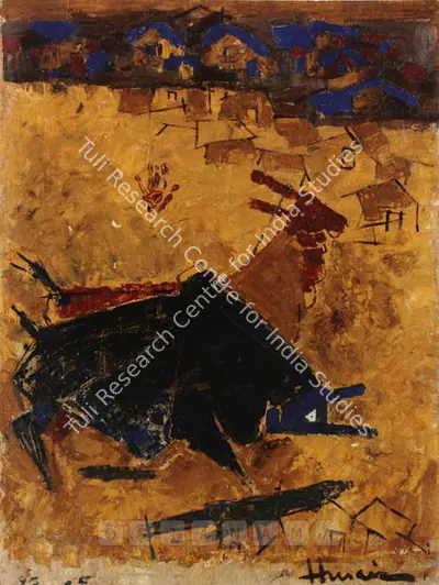 M.F. Husain (Artist), Untitled (Bulls), 1955, Painting