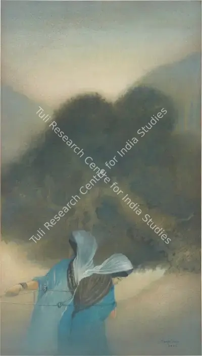Sarada Ukil (Artist), The Goddess of Earth & Sita/ Towing the Boat (at Kashmir), 1922, Painting