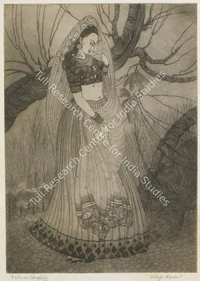 M.A.R. Chughtai (Artist), Village Maiden, Graphic Art