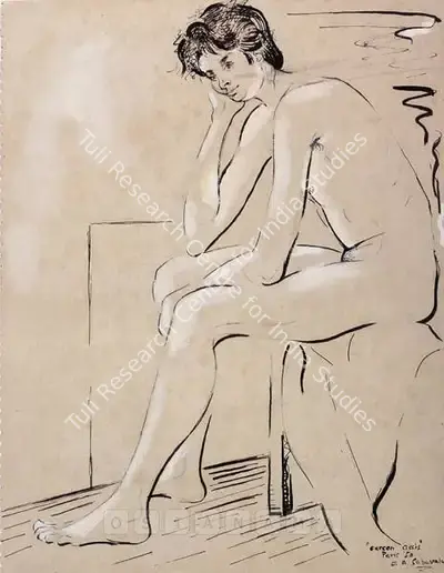 Jehangir Sabavala (Artist), Garcon Assis, 1950, Painting