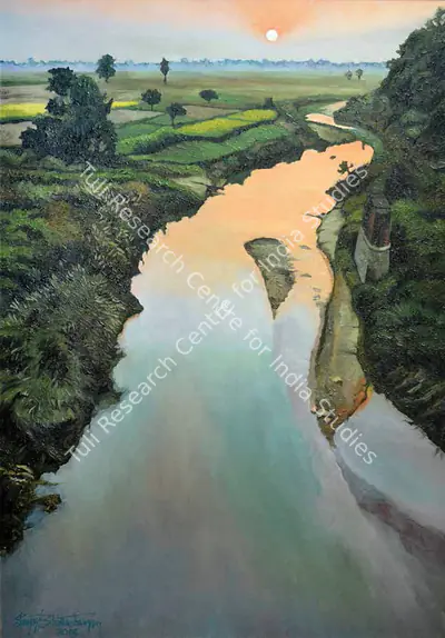 Sanjay Bhattacharya (Artist), Sunrise - Shanti Niketan, 2013, Painting