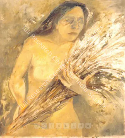 Krishen Khanna (Artist), A Woman Holding A Sheaf, 1988, Painting