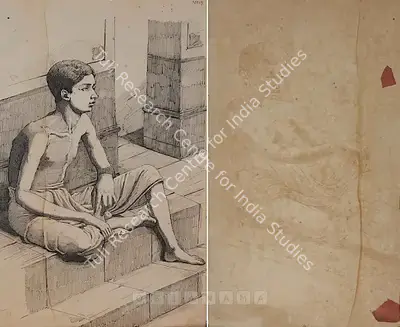 Ananda Bagchi (Artist), No. 19 (Boy Sitting On Footsteps) (Double-Sided), 1900, Drawing