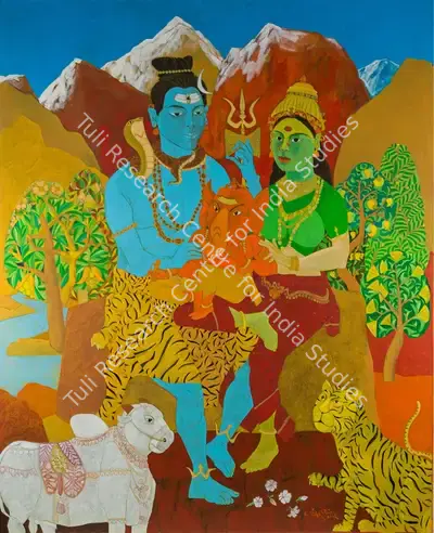 Goud, K. Laxma (Artist). Untitled (Shiv Parivar), 2017 | Painting, Ar.Onl/20.12.23, 2023 · Artiana