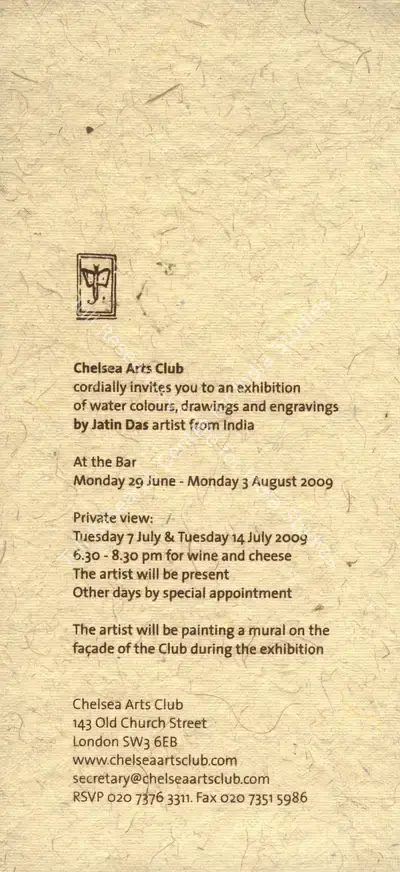 Jatin Das (Artist), Jatin Das, 2009, Solo Exhibition Invitation