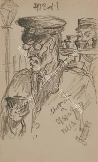 Nandalal Bose (Artist), The Ticket Inspector, 1937, Drawing