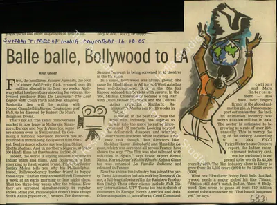 Avijit Ghosh (Reporter), Balle Balle, Bollywood to LA, 2005, Newspaper Clipping