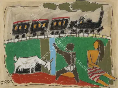 M. F. Husain (Artist), M F Husain's painting on the train sequence in Pather Panchali, 1970, Painting