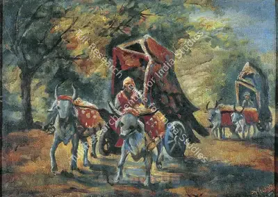 Mukherjee, Meera (Artist). The Cart. Oil on canvas, 1989 | Painting  | 00877584