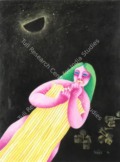Dharmanarayan Dasgupta (Artist), At Night, Painting