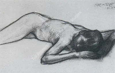 Chowdhury, Jogen (Artist). Woman Reclining. Pastel on paper, 1964 | Drawing | FineArts | 00371204