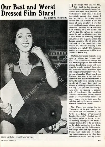 Shobha Kilachand (Essayist), Our Best and Worst Dressed Film Stars!, 1978, Essay
