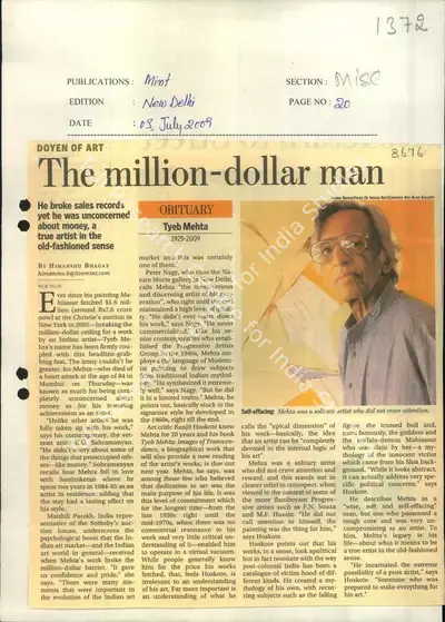 Himanshu Bhagat (Reporter), The Million-Dollar Man, 2009, Newspaper Clipping