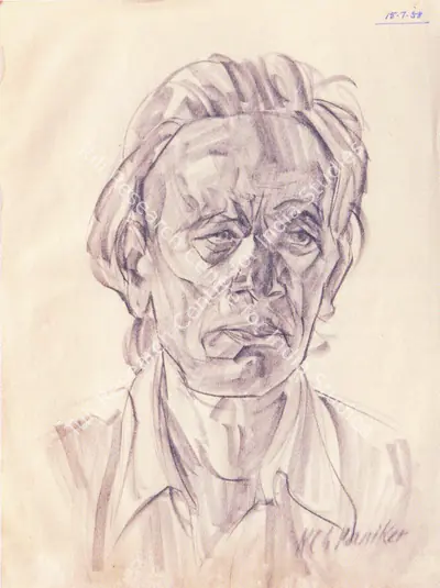 K.C.S. Paniker (Artist), Untitled, 1958, Drawing