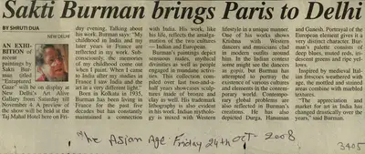 Shruti Dua (Reporter), Sakti Burman Paris to Delhi, 2008, Newspaper Clipping