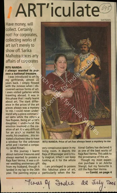 Sarika Malhotra (Reporter), ART'iculate, 2006, Newspaper Clipping