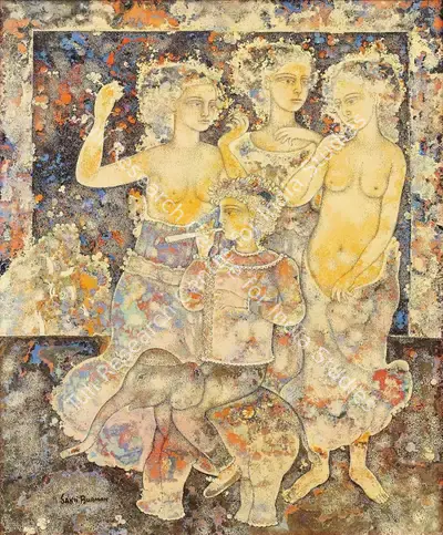 Sakti Burman (Artist), L'arrivee du Musicien, 1985, Painting