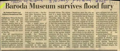 Prashant Rupera (Reporter), Baroda Museum Survives flood fury, 2005, Newspaper Clipping