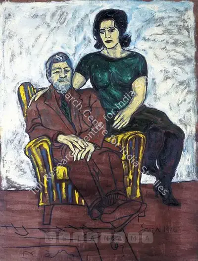 F.N. Souza (Artist), Self Portrait  And Maria, 1964, Painting