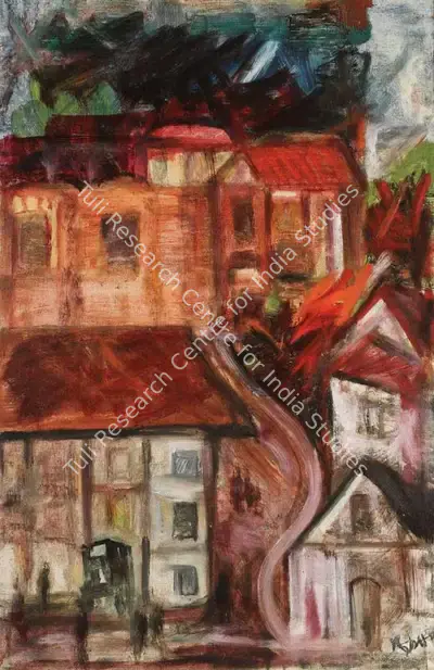 S.H. Raza (Artist), Townscape, 1942, Painting