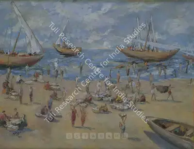 N.S. Bendre (Artist), Fishing At Mahim Harbour, Bombay, 1940, Painting
