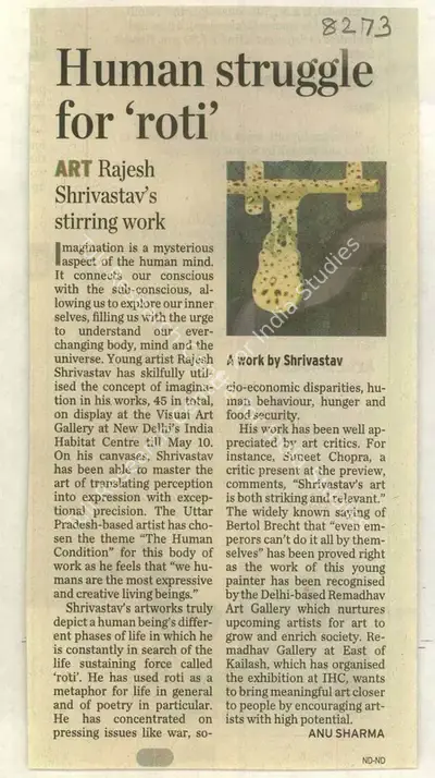 Anu Sharma (Reporter), Human Struggle for 'Roti', 2009, Newspaper Clipping