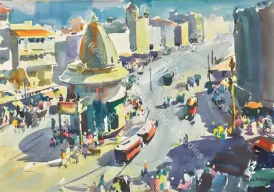 S.H. Raza (Artist), Untitled (Gol Deval Temple, Bombay), 1949, Painting