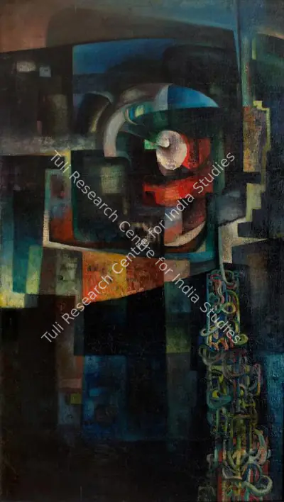 Bikash Bhattacharjee (Artist), Untitled (Cityscape), 1964, Painting