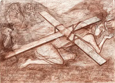 Krishen Khanna (Artist), Untitled (Chirst Carrying the Cross), Painting