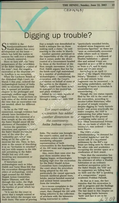 Anita Joshua (Reporter), Digging up Trouble, 2003, Newspaper Clipping