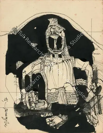 Ganesh Pyne (Artist), Seated Man, 1978, Painting