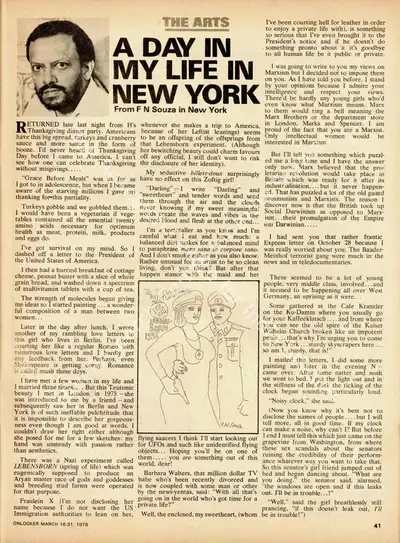 F.N. Souza (Essayist), A Day in My Life in New York, 1978, Essay