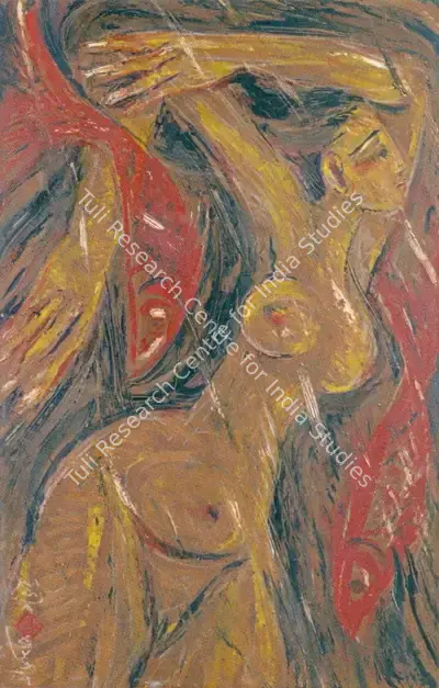 Sudhir Khastgir (Artist), Nude with Fishes, 1962, Painting