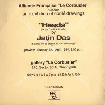 Jatin Das (Artist), "Heads" by Jatin Das, 1994, Solo Exhibition Invitation