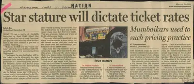 Ashok Das (Reporter), Star Stature will Dictate Ticket rates, 2005, Newspaper Clipping