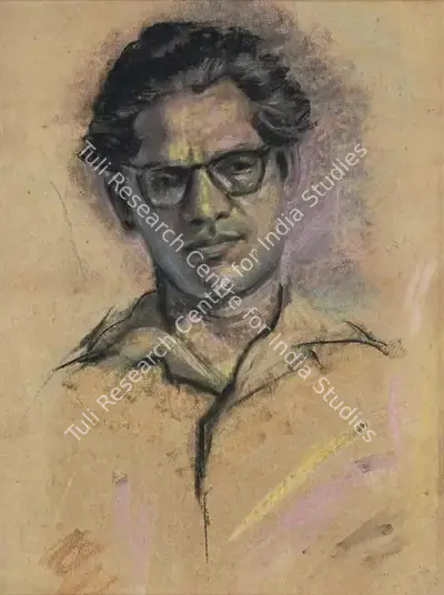 Bikash Bhattacharjee (Artist), Portrait of Prof. Satya Mukherjee, 1960, Painting