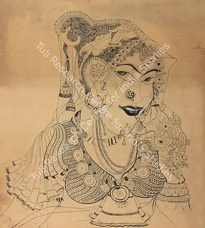 Ara, K.H. (Artist). Woman With Jewellery. Pen and ink, 1945 | Drawing | FineArts | 00371689