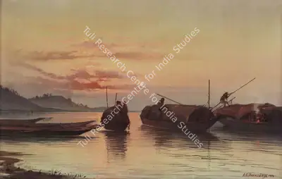 S.G. Thakur Singh (Artist), Boats on a Lake, 1958, Painting