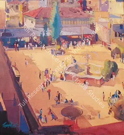 Raza, S.H. (Artist). Girgaon Town Scene. Watercolour on paper, 1943 | Painting | FineArts | 00375766