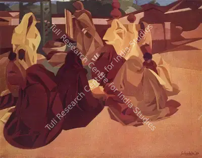 Sabavala, Jehangir (Artist). A Village Gathering, Rajasthan. Oil on Canvas, 1956 | The Crucible of Painting | Painting | FineArts | 00182398